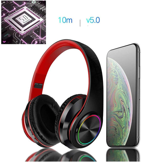 Shop Bluetooth Over Ear Headphones with LED Lights, Built-in Mic, Wireless HiFi Stereo, Bluetooth 5.0, Lightweight,