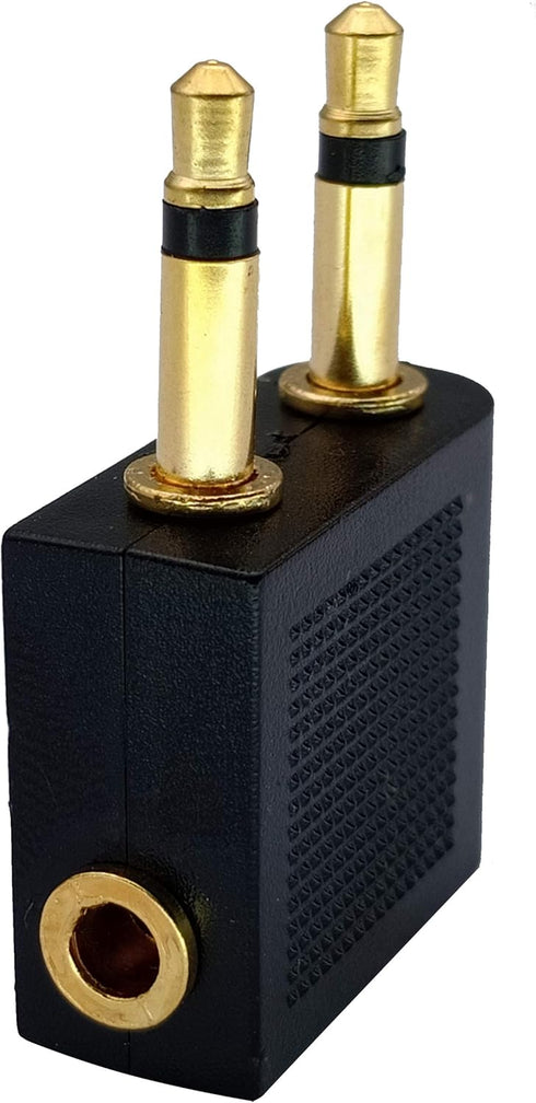 Dual 3.5mm (1/8") Male to 3.5mm Female AUX Audio Jack Adapter Converter for Using Headphone on Airplane (2 Pack)