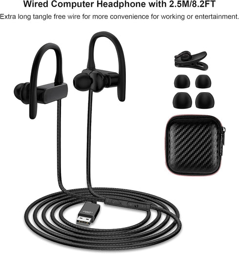 TITACUTE USB Earphones, 2.5M Wired Headphones with Microphone, Mute Volume Control, Noise Canceling for PC Laptop