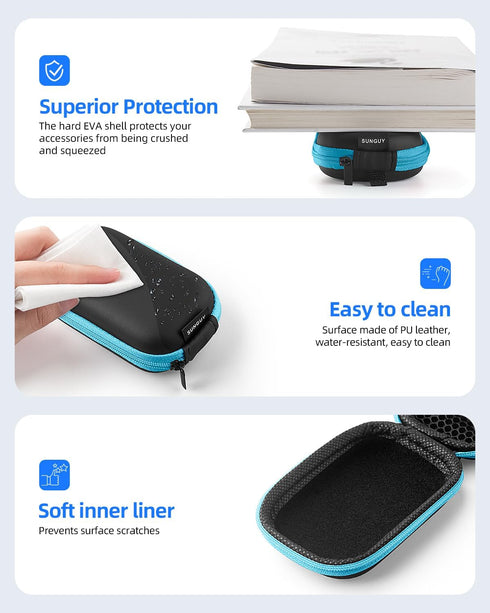 SUNGUY Earbuds Case 2Pack, Portable Rectangle Carrying Case with Carabiner for Earphones, Earbud, SD Card, USB Cable