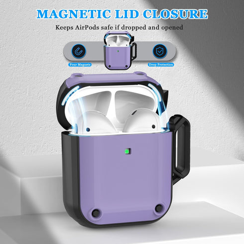 RFUNGUANGO Military Grade Anti-Fall AirPods Case Cover, Soft TPU Shock-Absorbing with Keychain and Cleaning Kit - Purple