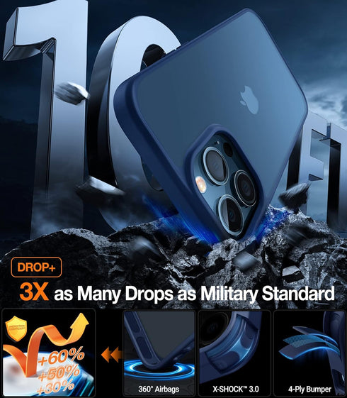 TORRAS Shockproof iPhone 12/12 Pro Case - Military Grade Drop Tested, Translucent Matte Hard PC Back, Blue
