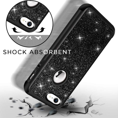 Hython Designed for iPhone 8, iPhone 7 Case, Heavy Duty Full-Body Defender Protective Case Bling Glitter Sparkle Hard Shell Hybrid Shockproof Rubber Bumper Cover for iPhone 7 and iPhone 8, Black
