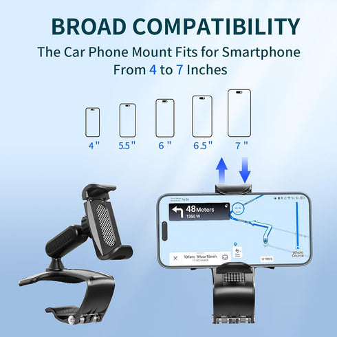 Multifunctional Car Dashboard Mobile Phone Holder, 360 Degree Rotation Universal Dash Clip Mount for 4-7 inch
