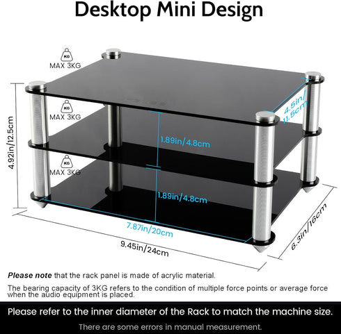 KGUSS Mini Audio Component Rack, Black Acrylic 2-Layer Rack for HiFi Audio Equipment
