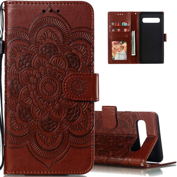 LEECOCO Mandala Brown Case for Galaxy S10e, Luxury PU Leather Flip Wallet with Magnetic Stand & Card Slot
