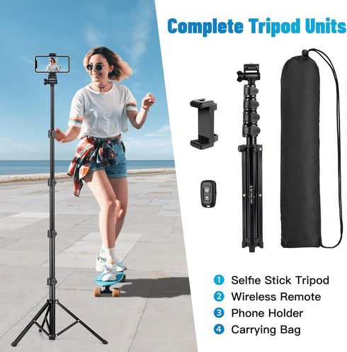Phone Tripod, 70" Stand for Phone & Camera, with Remote and Holder, Compatible with iPhone & GoPro
