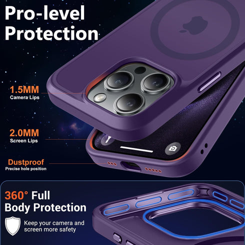 MOCCA iPhone 15 Pro Case - Slim Translucent Matte, 13FT Military Drop Protection, Strong Magnetic, Deep Purple, MagSafe