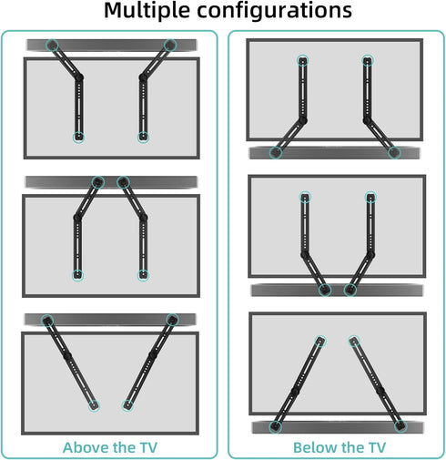Soundbar Mount Bracket for Most Sound Bars Up to 20 Lbs, Adjustable Extension Plates and L-Shaped Hooks
