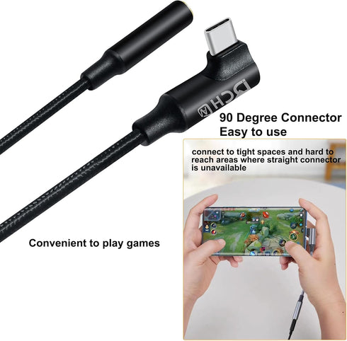 Angled USB Type C to 3.5mm Audio Adapter - USB-C to Aux Dongle for Android, Tablet, Laptop, Speaker, Car Stereo, Black.