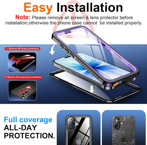 SPIDERCASE 17 12FT for iPhone Case Waterproof, Built-in Lens & Screen Protector, Full Heavy Duty Protection, Military