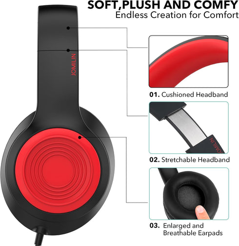 A8 Over-Ear Headphones with Microphone, Lightweight Folding Stereo Bass Headphones for Smartphone/Tablet (Black)