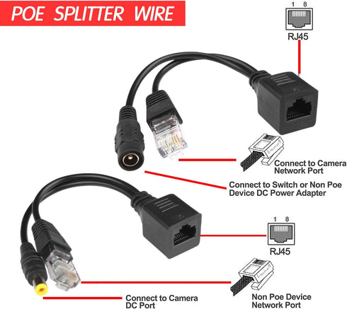 Passive PoE Injector and Splitter Kit with 5.5x2.1 mm DC Connector, RJ45 Power Over Ethernet