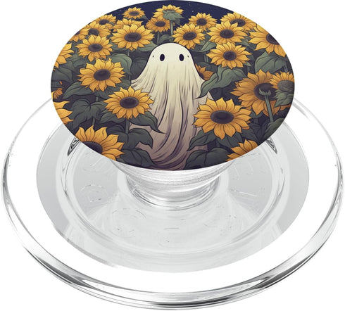 Cute Halloween Floral Garden PopSockets PopGrip for MagSafe Vintage Ghost Sunflower Pattern