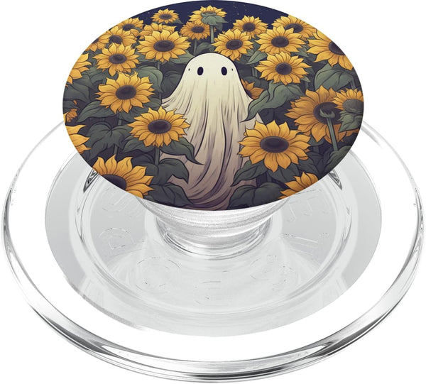Cute Halloween Floral Garden PopSockets PopGrip for MagSafe Vintage Ghost Sunflower Pattern