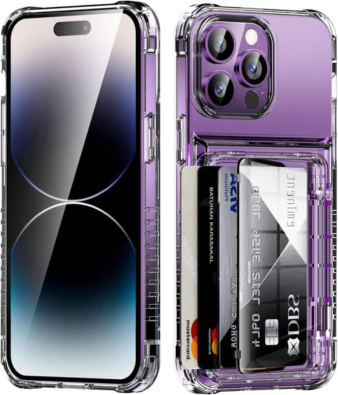 iPhone 14 Pro Max Clear Wallet Case - Heavy Duty, Shockproof, Anti-Scratch, Credit Card Holder, 6.7" Protection.