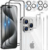 6 in 1 Screen Protector for iPhone 15 Pro Max, 2 Pack Back Protector, Camera Lens Protector, 9H Hardness