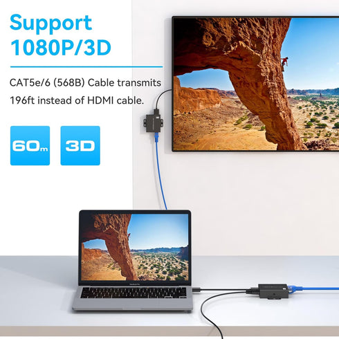 HDMI Extender Over Ethernet Cat5e/6 Adapter Converter Repeater Balun Transmitter Receiver Power Over Cat, Supports Full