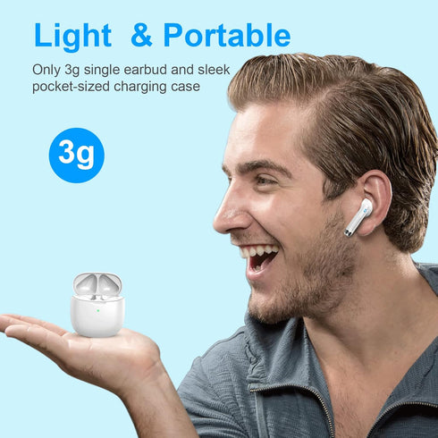 Jxrev Wireless Earbuds, Bluetooth 5.3 Noise Cancelling Mic, IP7 Waterproof Sports Earphones, 32H Playtime, White