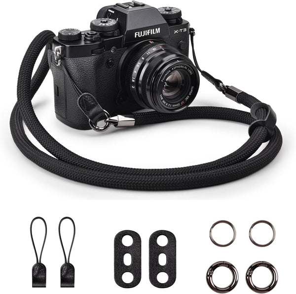 Camera Neck Strap Rope for Fujifilm X100VI, A6000, Canon EOS R6, Nikon Zf, Z5, Z30 - Black