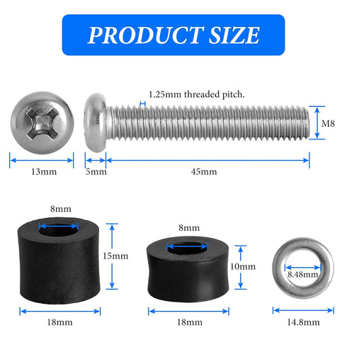 Belleone Wall Mounting Screws Bolts for Samsung TV - M8 x 45mm with 25mm Long Spacers