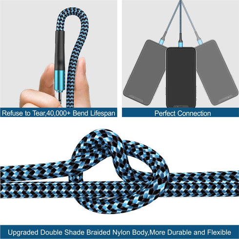 Durcord 6FT Lightning Cable: Fast Charging Nylon Braided Cord for iPhone 14/13/12/11 Pro Max/XS/XR/8/7/6S/SE/iPad.