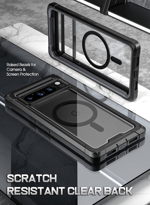 Poetic Guardian MagPro Case for Pixel 8 Pro 5G, MagSafe compatible, rugged clear cover with built-in screen protector.