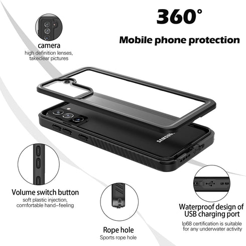 Samsung Galaxy S21 Waterproof Case, IP68 Certified Dustproof Shockproof Rugged Cover with Built-in Screen Protector
