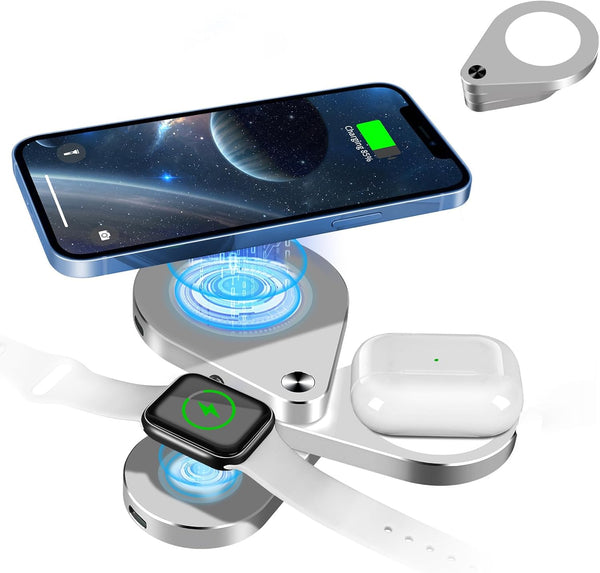 3 in 1 Detachable Magnetic Wireless Charger, 15W Fast Charging Station for iPhone 13/12, Foldable Stand for iWatch