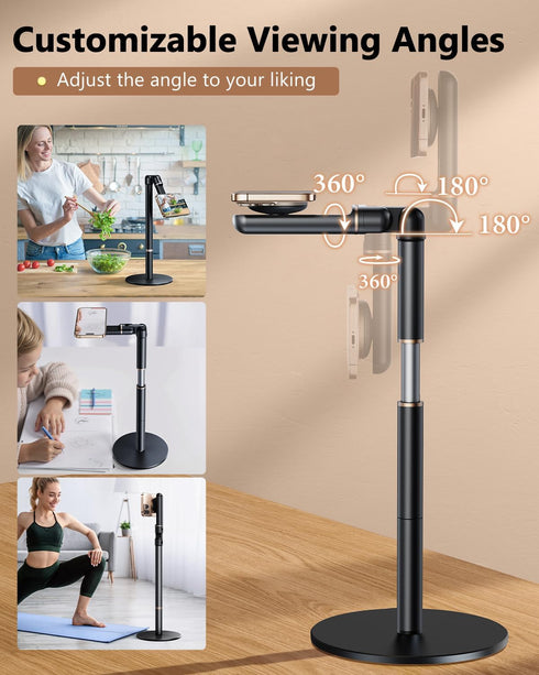 WISFISSH 10"-25" Desk,720Rotatable+180 360 Height/Angle Adjustable Magnetic Phone Holder, Retractable Desk Phone Stand