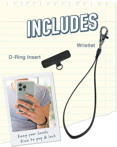 Smartish Phone Wristlet - Case Clinger, Universal iPhone Holder with Detachable Wrist Strap Loop - Black Vegan Leather