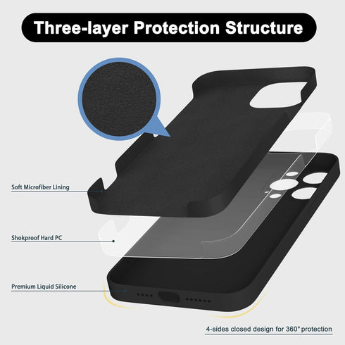 Silicone Case for iPhone 15 Pro Max, Black - Soft Liquid Silicone Phone Case with Full Body Microfiber Lining, 6.7