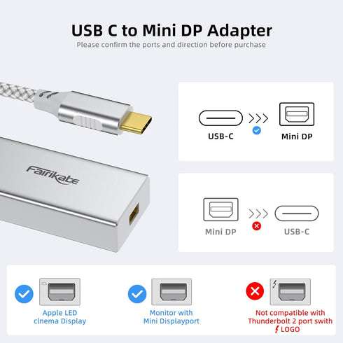 USB C to Mini DisplayPort Adapter 4K@60Hz, USB Type C (Thunderbolt 3) to Mini DP Adapter for iPhone 15, M1/M2 MacBook, MacBook Air/Pro 2016-2023, Galaxy S8-S23, Steam Deack and Rog Ally