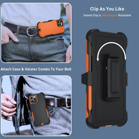 iPhone 12 Pro Max Case with Shockproof Belt Clip Kickstand, Tempered Glass Screen Protector & Camera Lens Protector,