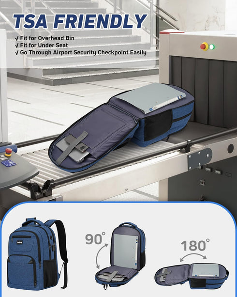 Laptop Backpack for Women & Men, Anti Theft Slim Computer Bag with USB Charging Port, Water Resistant, Blue