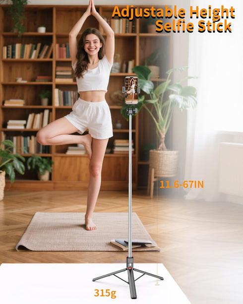 Free Fashion 67'' Selfie Stick Tripod, Cell Phone Tripod with Integrated Wireless Remote, Portable Selfie Stick