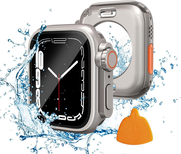 2 in 1 Waterproof Case for Apple Watch 45mm, Tempered Glass Protective PC Back Cover Accessories