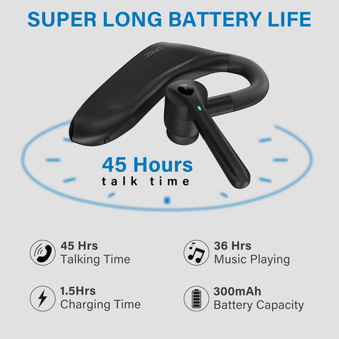 Bluetooth Headset - Dual Microphone Wireless Headset with USB Dongle for Computer, 45H Talking Time, USB-A Compatible