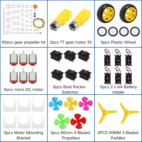 6 Sets 3V-12V 25000RPM 60PCS 2AA DC Motors Kit Mini Electric Hobby Motor with Plastic Gears, TT Motor, Battery Holder