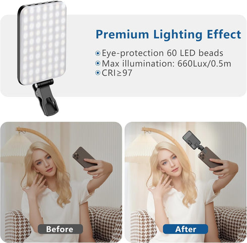 ALTSON 60 2200mAh 97+, 3 LED Portable Selfie Light Video Conference Lighting with Clip & Camera Tripod Adapter