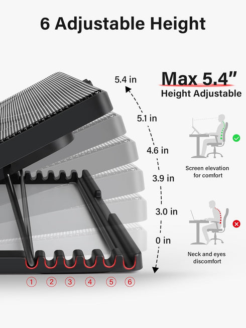 Kootek Laptop Cooling Pad with 5 Quiet Fans - Height Adjustable Laptop Cooler for 12"-17" Gaming Laptop, Red