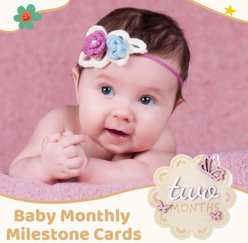 12 3D 1-12 Pcs Butterfly Wooden Baby Girl Monthly Milestone Cards Sign Months Milestone Marker Discs Newborn