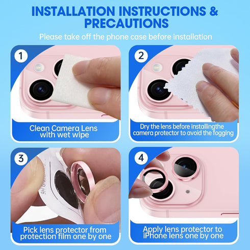 Xfilm 9H Hardness Camera Lens Protector for iPhone 15/15 Plus, Stylish Pink Metal Ring, Scratchproof & Case Friendly.