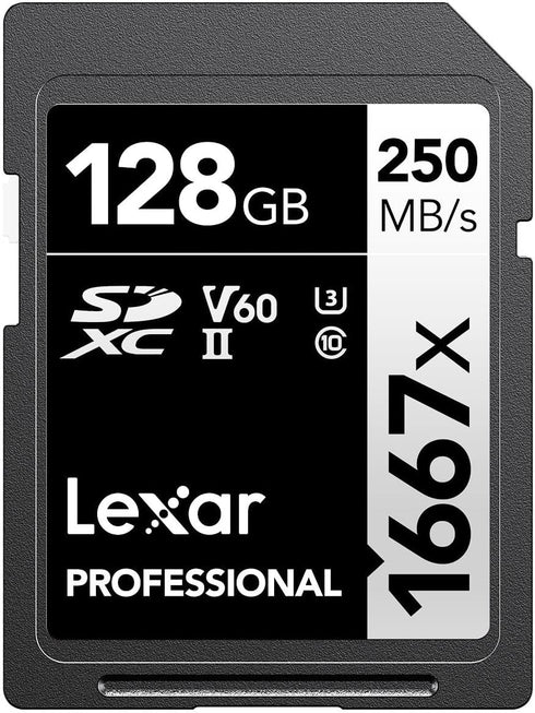 Lexar 128GB Professional 1667x SDXC Memory Card - UHS-II, C10, U3, V60, Full-HD & 4K Video