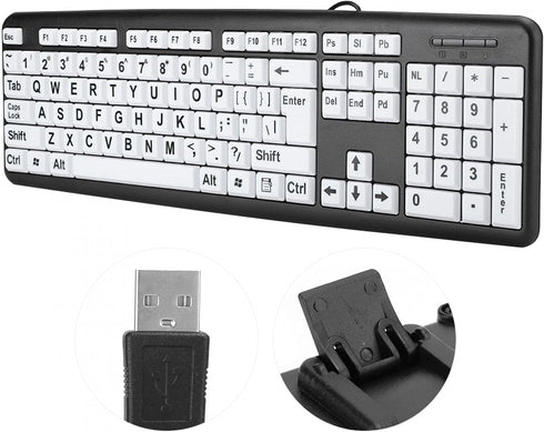 Large Print Computer Keyboard, 104 Keys USB Wired for Visually Impaired Individuals, Wired Keyboard for Seniors in Low