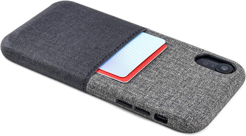 Dockem M1 Card Case for iPhone XR (6.1") - Slim Canvas Style Faux Leather Wallet Case with Built-in Metal Plate