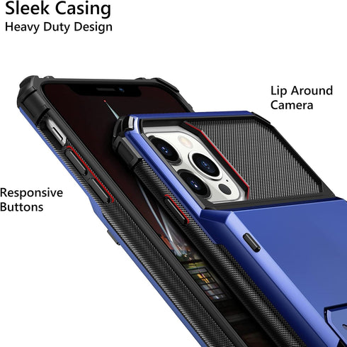 Vofolen Wallet Case for iPhone 13 Pro Max, 4-Card Holder ID Slot, Anti-Scratch Dual Layer Hybrid TPU, Navy