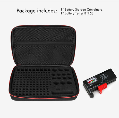 199+ 9V Battery Organizer Holder Storage Case with Tester,Waterproof Carrying Case Bag,Battery Vault Box for Garage