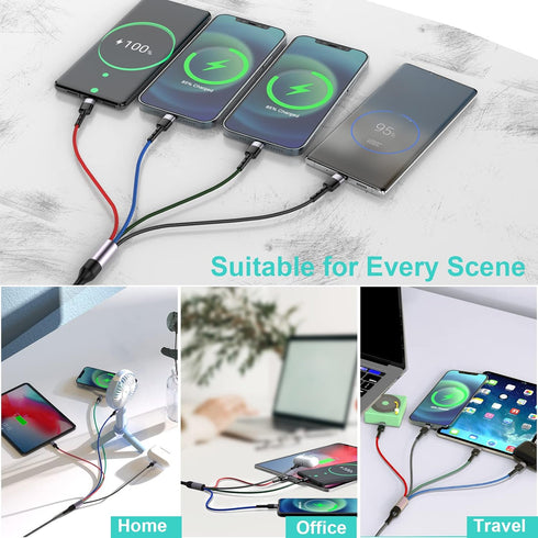 6 in 1 Multi Universal 1.8M/6Ft Phone Charging Cable, USB A/Type C to Lightning*2+Type C+Micro USB for Android/iPhone