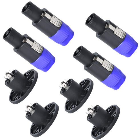 Supkiir 8 Pack Audio Speaker Plug Kit, 4Pcs 4 Pole Speaker Plug & 4Pcs Square Female Panel Mount Socket